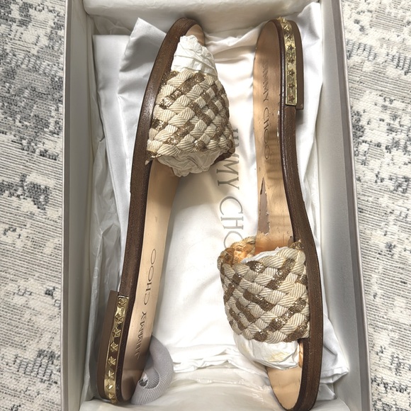 JIMMY CHOO WEAVE GLITTER FLAT MULES SANDALS - Picture 7 of 10